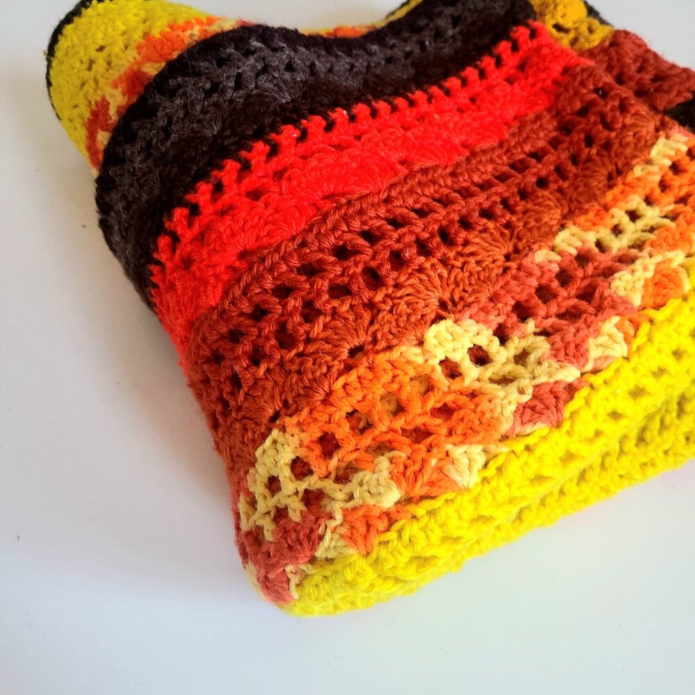 Bright colors handmade bohemian crochet throw blanket Afghan. - Picture 3 of 7